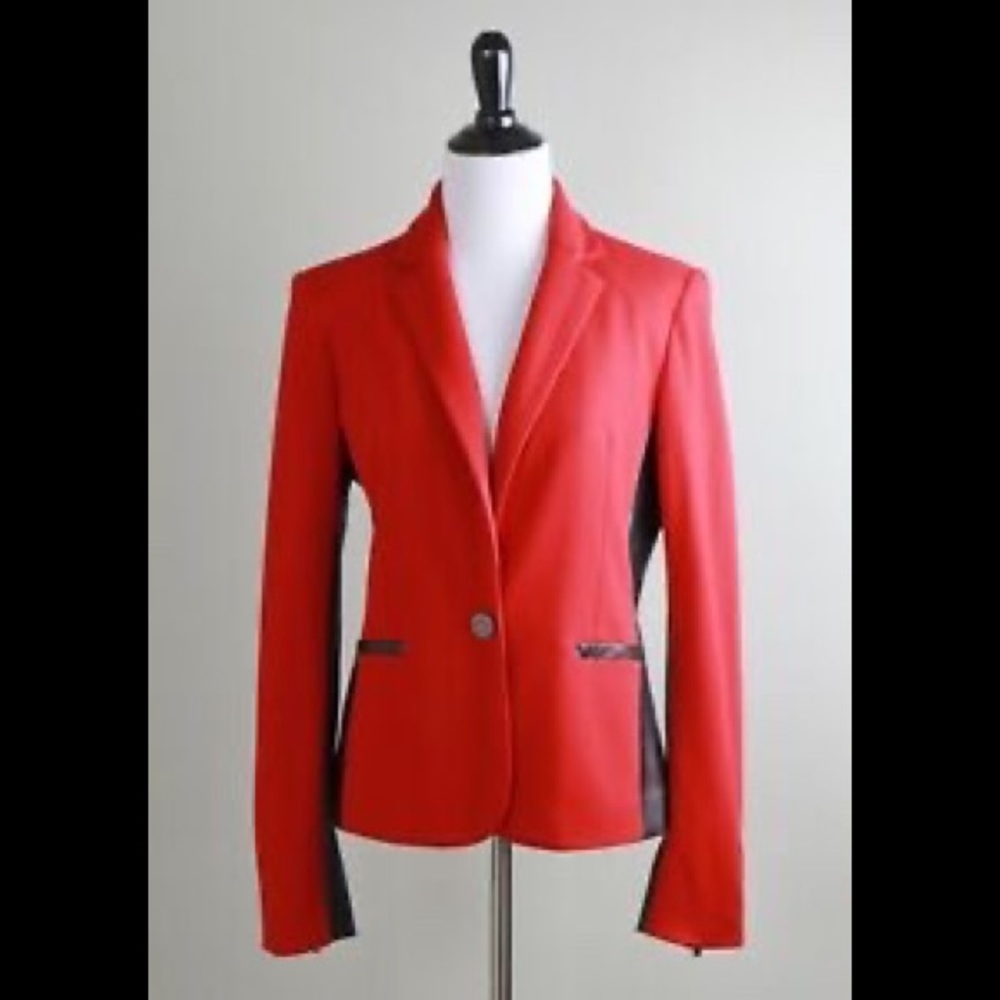 Cache Ponte Vegan Leather Trim Blazer
